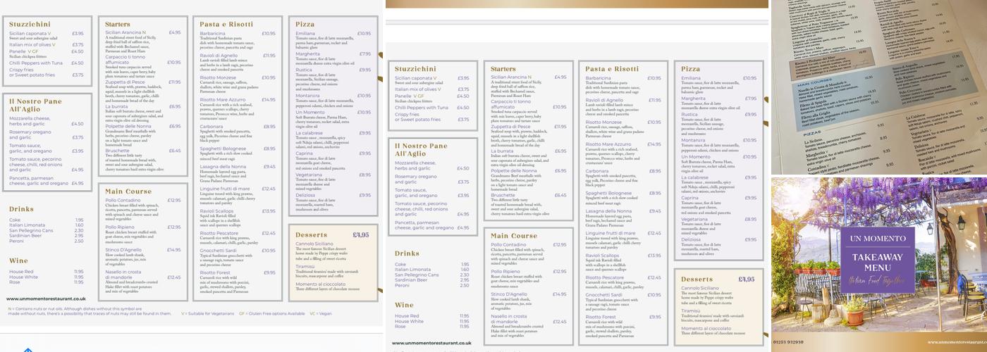 Un momento Lytham St Annes Menu