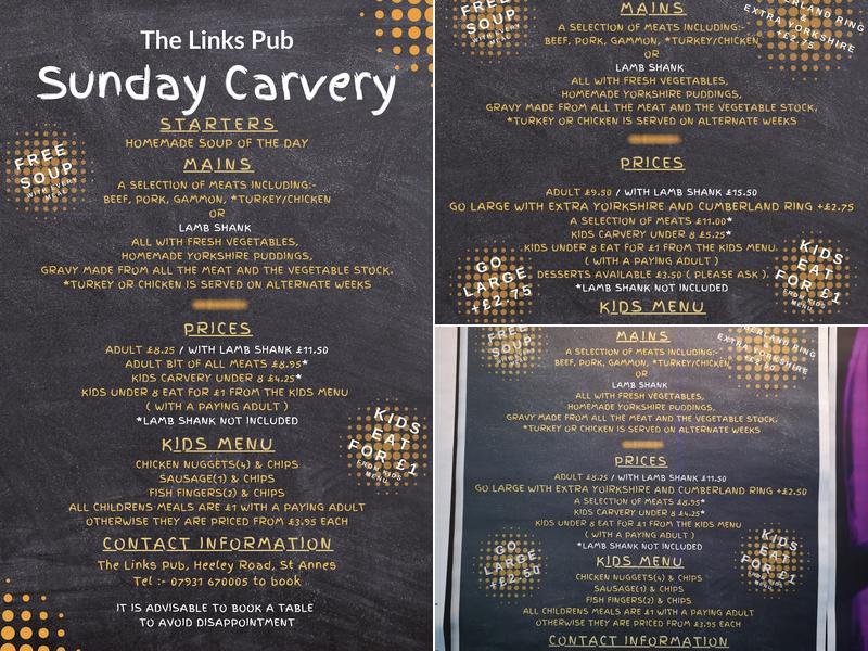The Links pub Menu