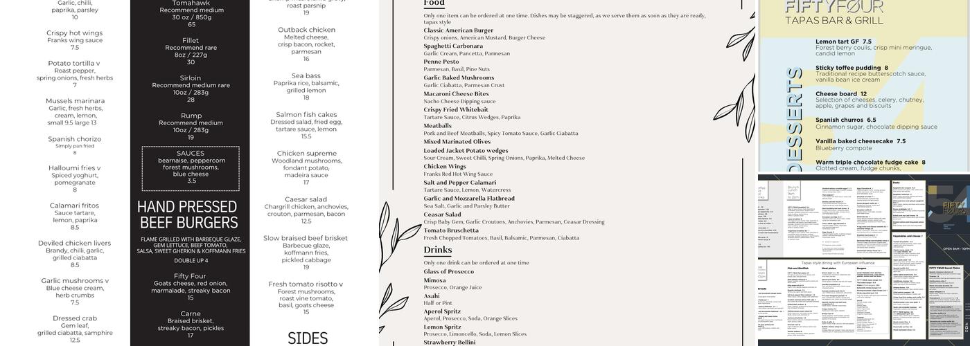 Fifty Four Menu