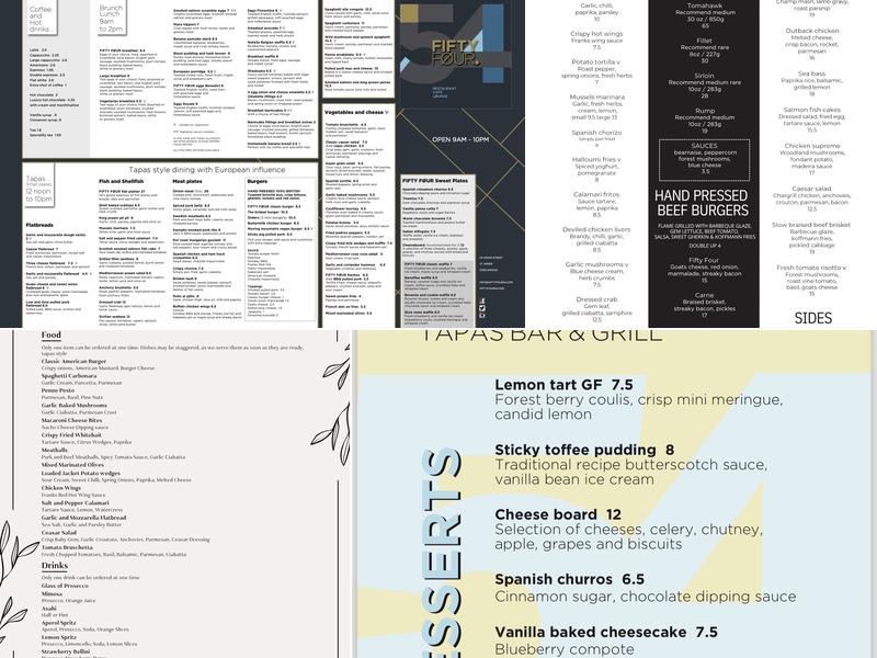 Fifty Four Menu