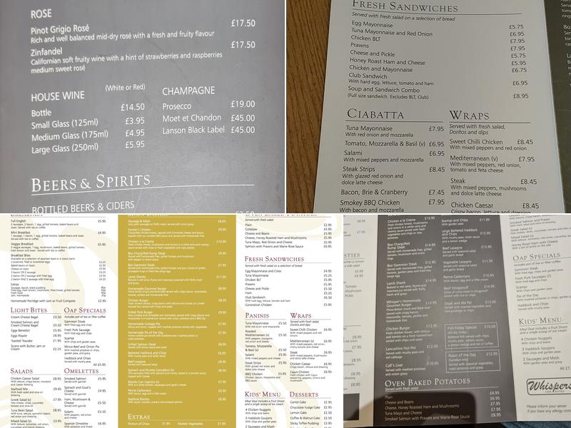 Whispers Cafe Bistro Menu