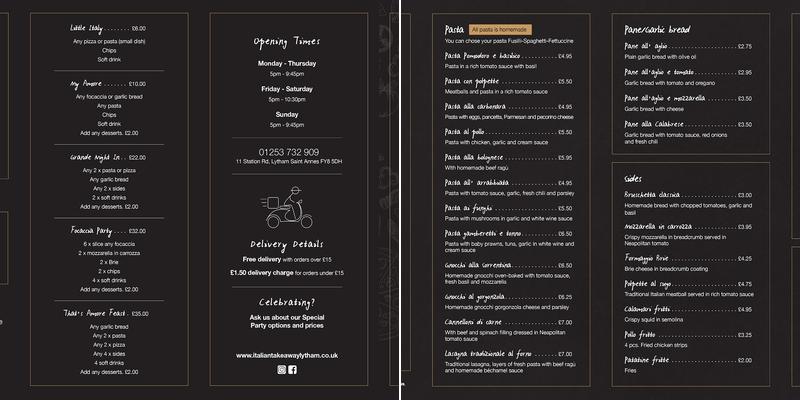 That's Amore Lytham Menu