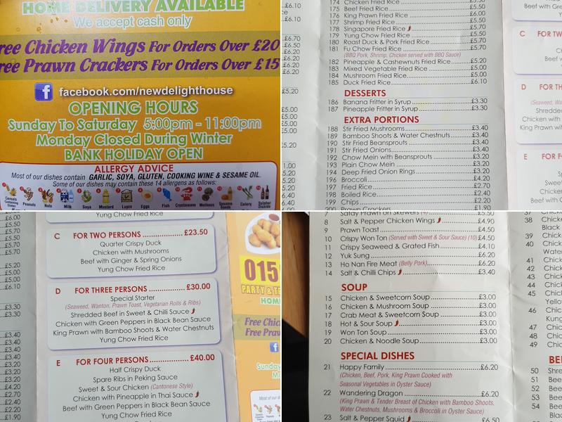 Delight Chinese Takeaway Menu