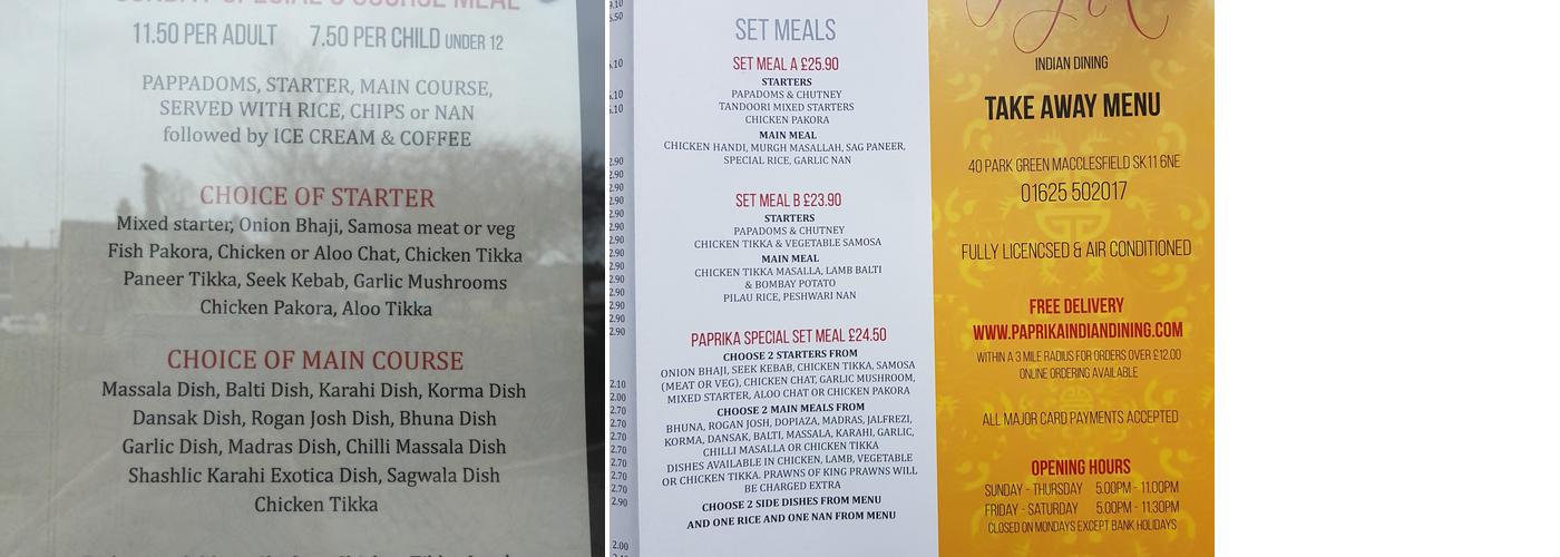 Paprika Indian dining Menu