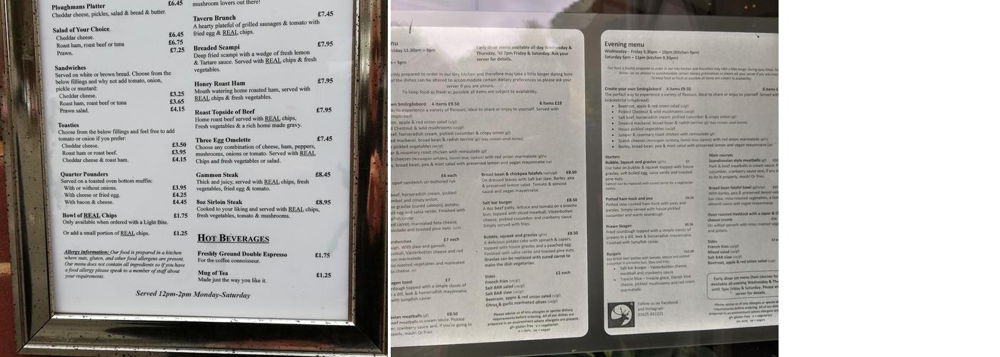 Waters Green Tavern Menu