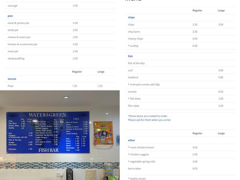 Waters Green Fish Bar Menu