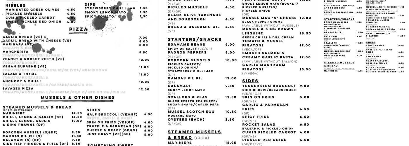 SAVAGES MUSSELS Menu