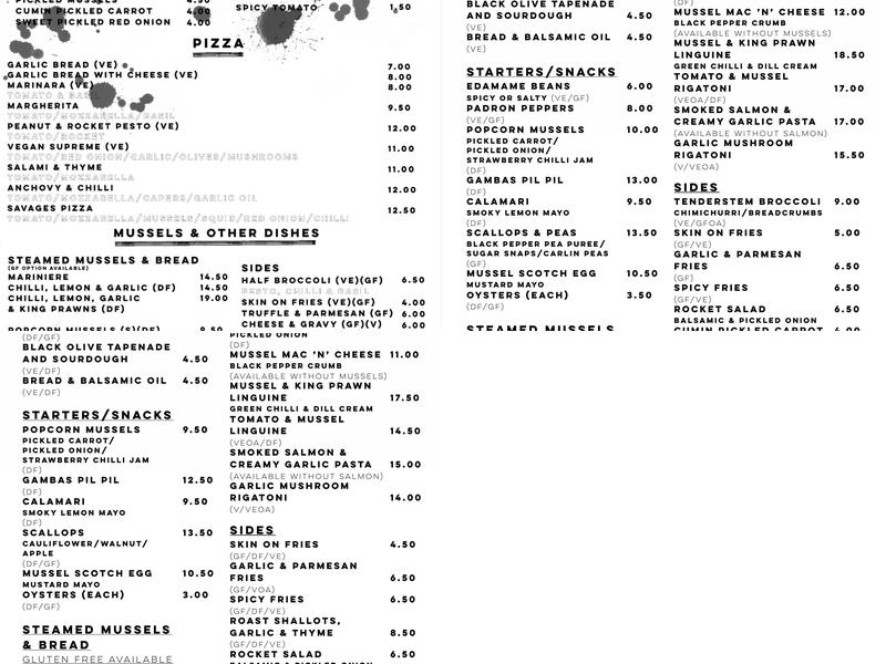 SAVAGES MUSSELS Menu
