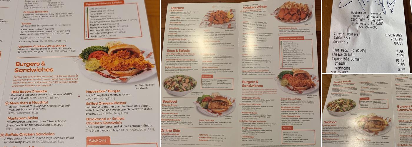 Original Hooters Menu