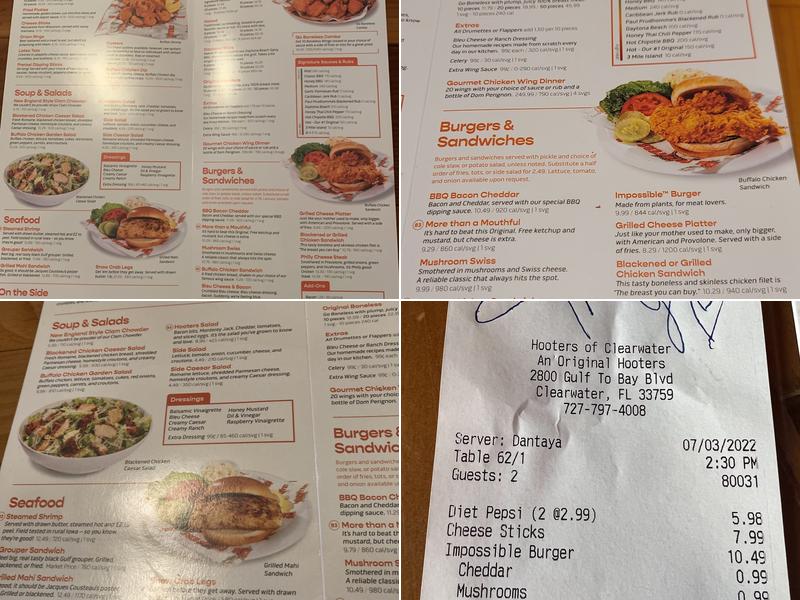 Original Hooters Menu