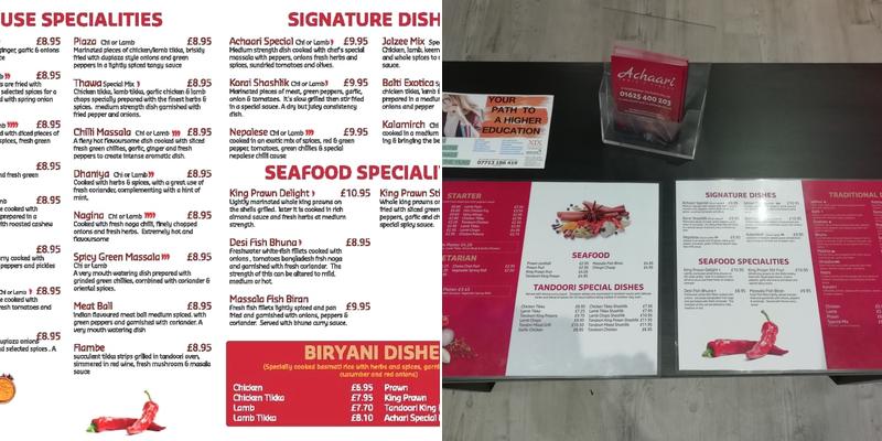 Achaari Menu