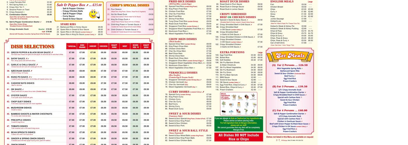 Chan's chippy Menu