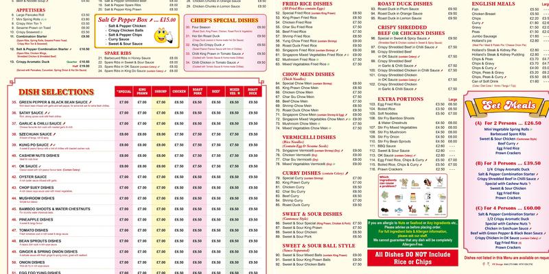 Chan's chippy Menu