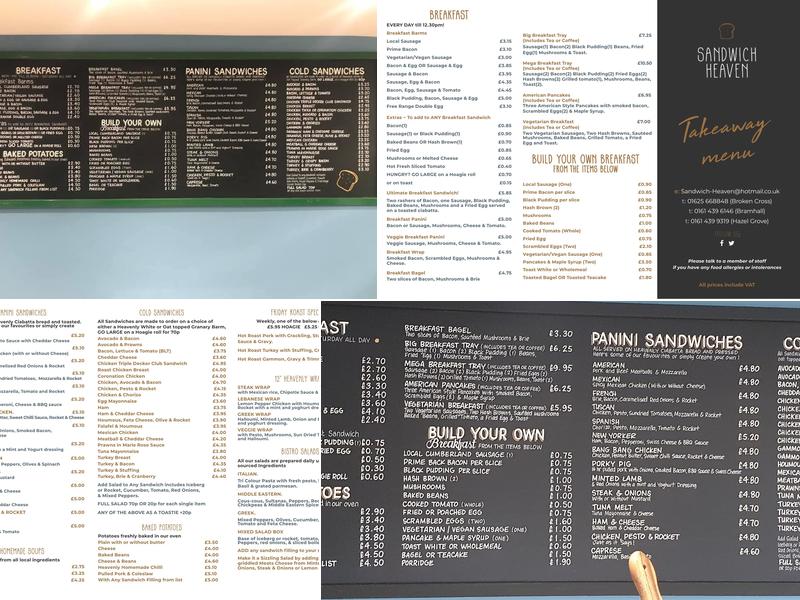 Sandwich Heaven Broken Cross Menu