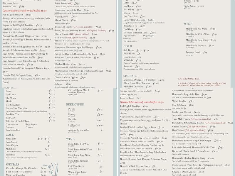 Sandy Lane Tea Room Menu