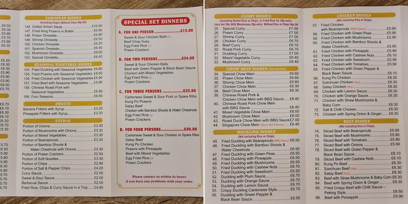 Madeley Chinese takeaway Menu