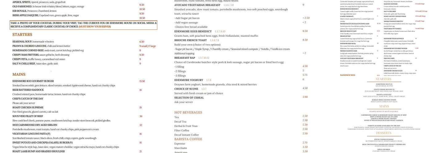 The Curious Fox Menu