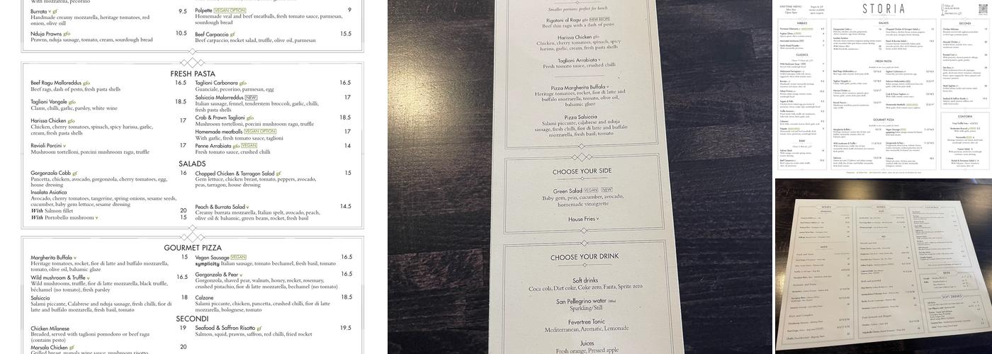 Storia Maidenhead Menu