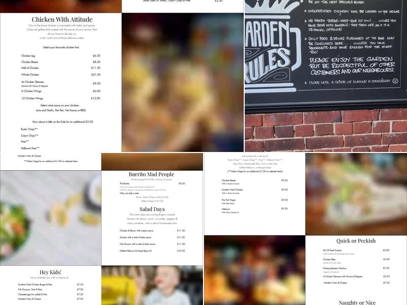 The Maiden's Head Menu