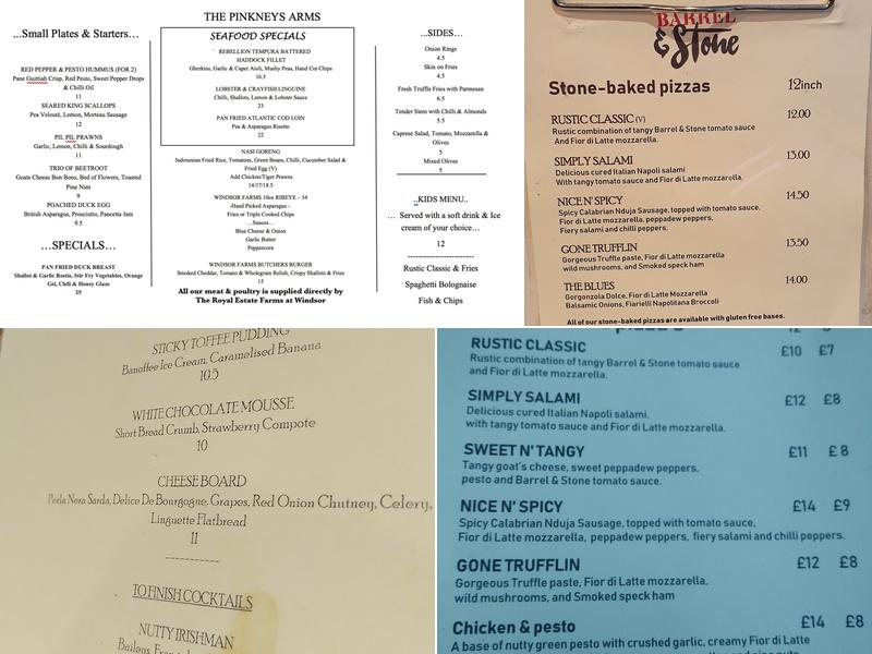 The Pinkneys Arms Menu