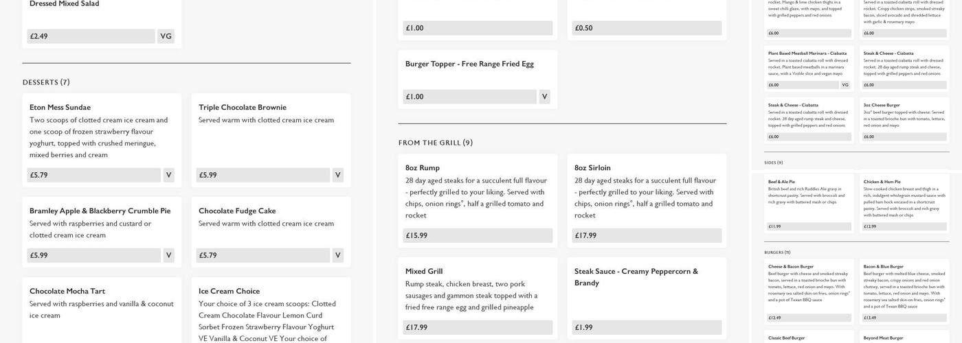 Thatched Cottage Menu