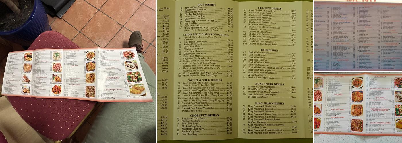 New China One Menu