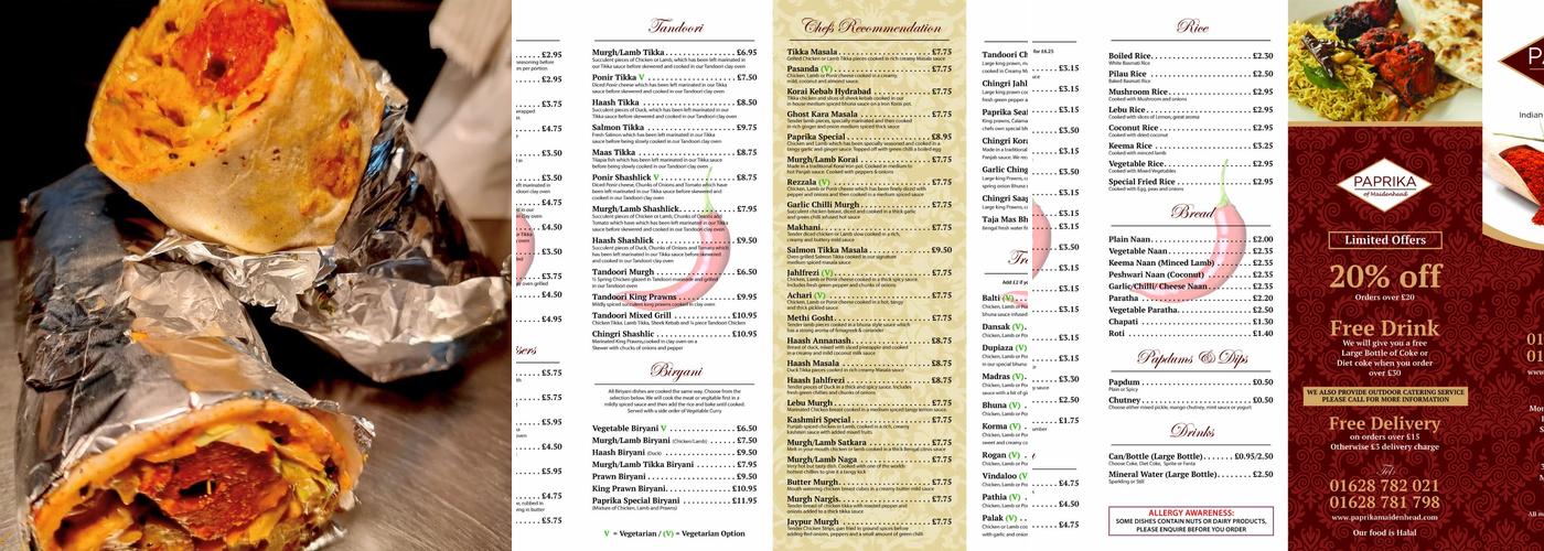 Paprika of Maidenhead Menu