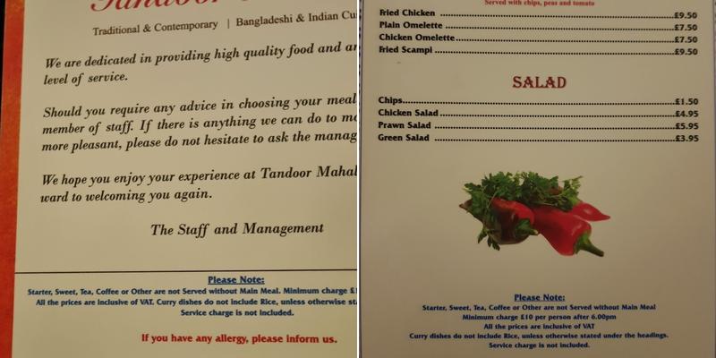 Tandoor Mahal Menu
