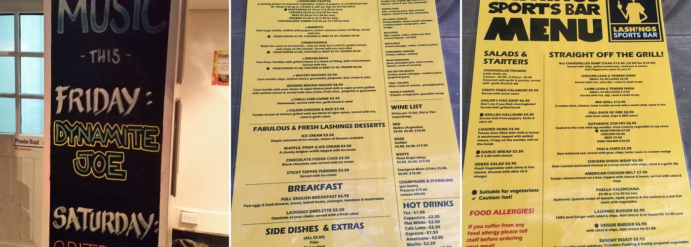 Lashings Bar & Grill Menu
