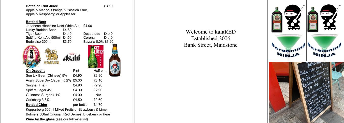 kalaRED Oriental bar | Chinese restaurant | Takeaway Delivery Menu