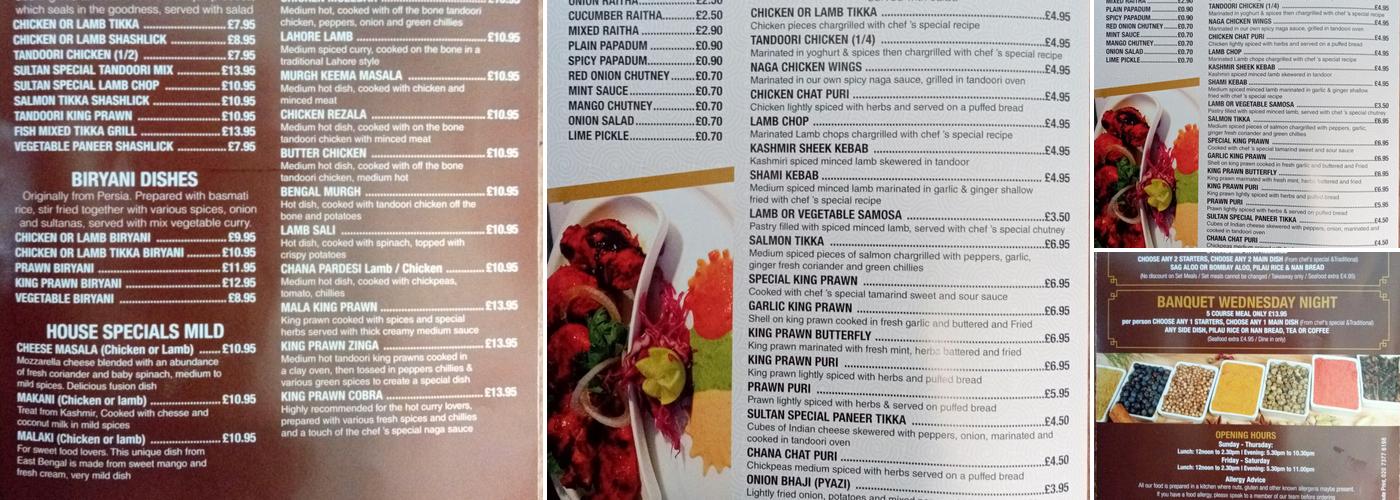 Zarda Cottage Menu