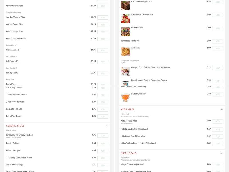 Maidstone Pizza & Lala Johns Pizza Menu