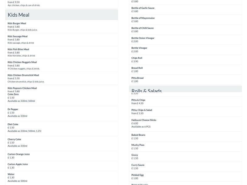 Britannic Fish Bar Menu