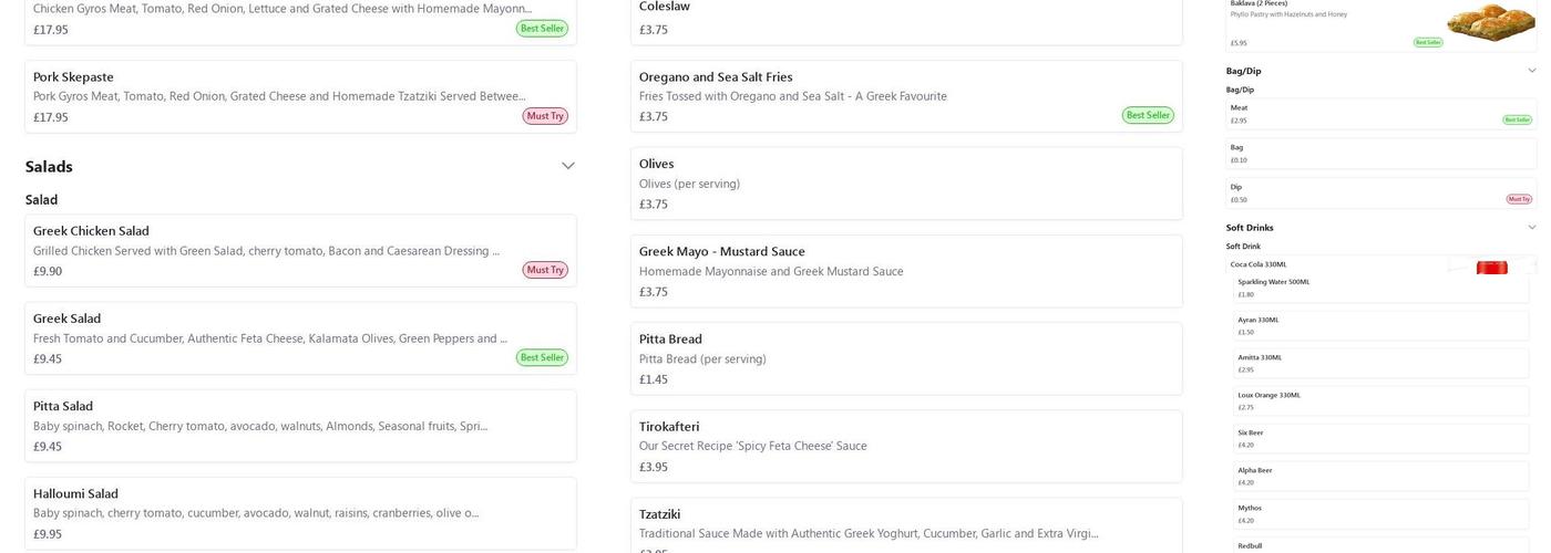 Pitta Souvlaki Menu