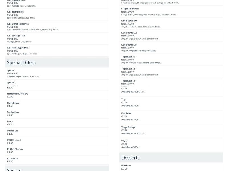 Arda Kebab & Fish Bar Menu