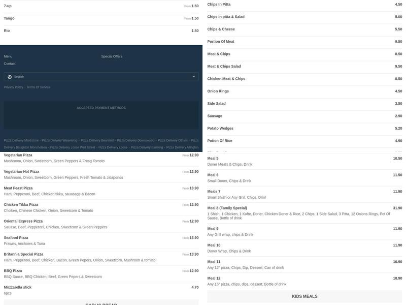 Britannia Grill Maidstone Menu