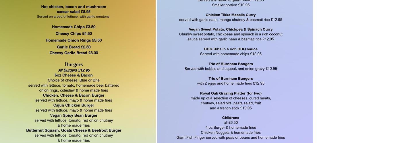 The Royal Oak Menu