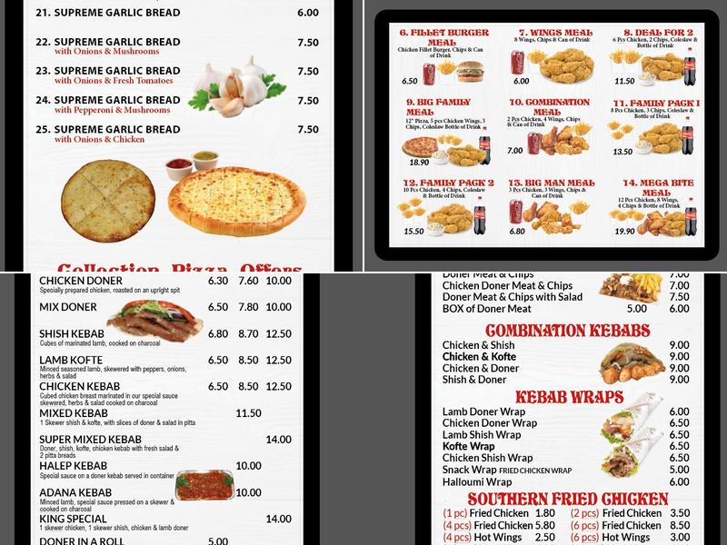 Maldon King Kebab & Pizza Menu