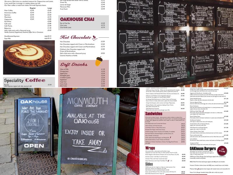 Oak House Bar Cafe Menu