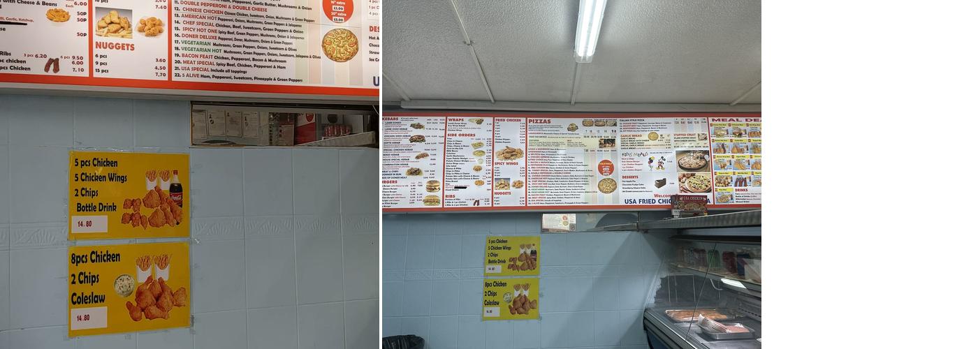USA Fried Chicken pizza maldon Menu