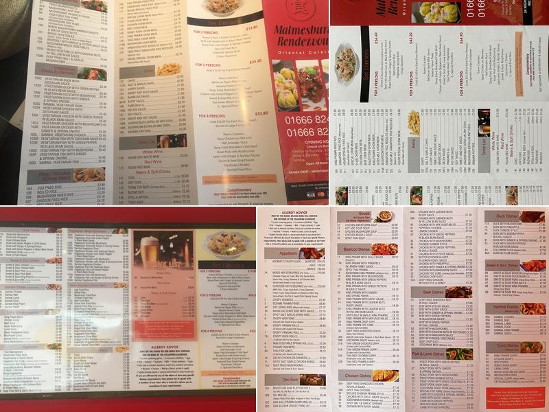 Malmesbury Rendezvous Menu