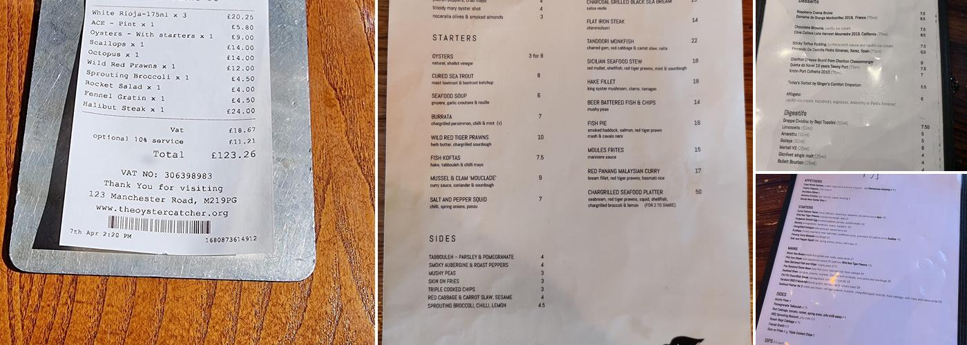 The Oystercatcher Menu