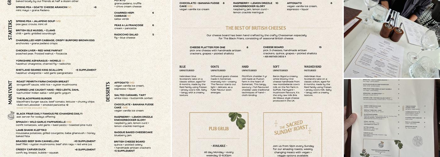 The Black Friar Menu