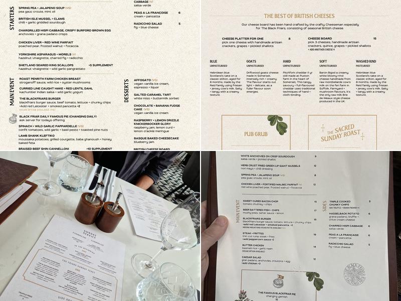 The Black Friar Menu
