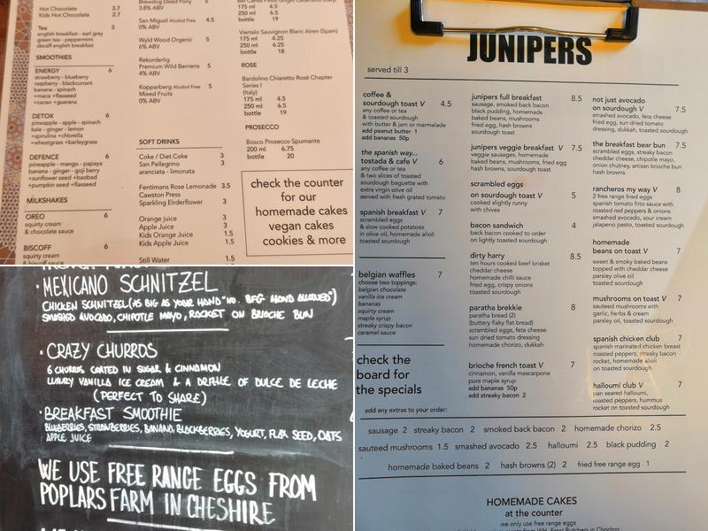 Junipers Coffee Shop Menu