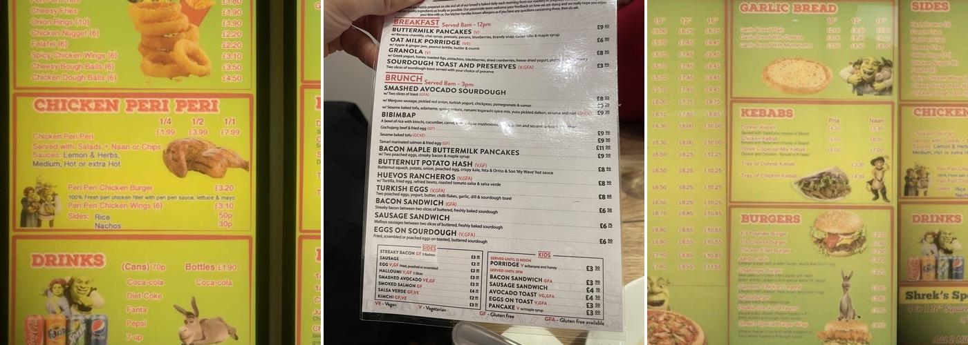 Shrek's Pizza Menu