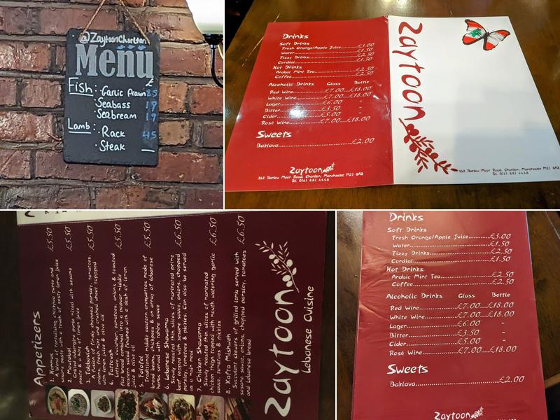 Zaytoon - Chorlton Menu