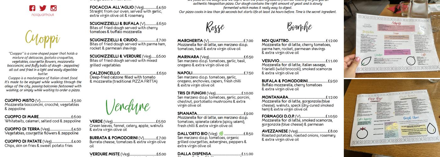 Noi Quattro - Pizzeria Menu