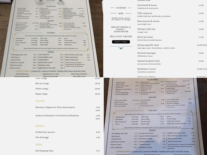 Hawksmoor Manchester Menu