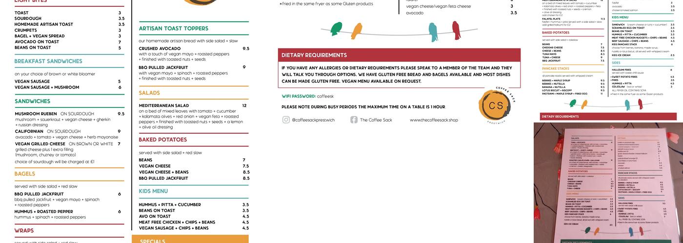The Coffee Sack Menu